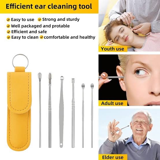 Pack off 6 Ear Pick with Storage Bag Dig Ear Wax Remover Cleaner Care Portable Travel Kit Cleaner Spoon