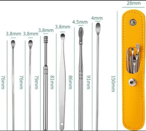 Pack off 6 Ear Pick with Storage Bag Dig Ear Wax Remover Cleaner Care Portable Travel Kit Cleaner Spoon