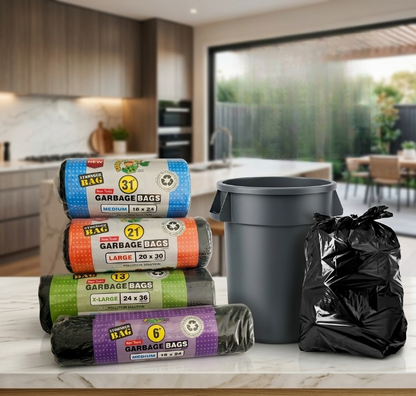 Garbage Bags | Heavy Duty Disposable Trash Bags for Home, Office & Kitchen | Leak-Resistant Waste Bags